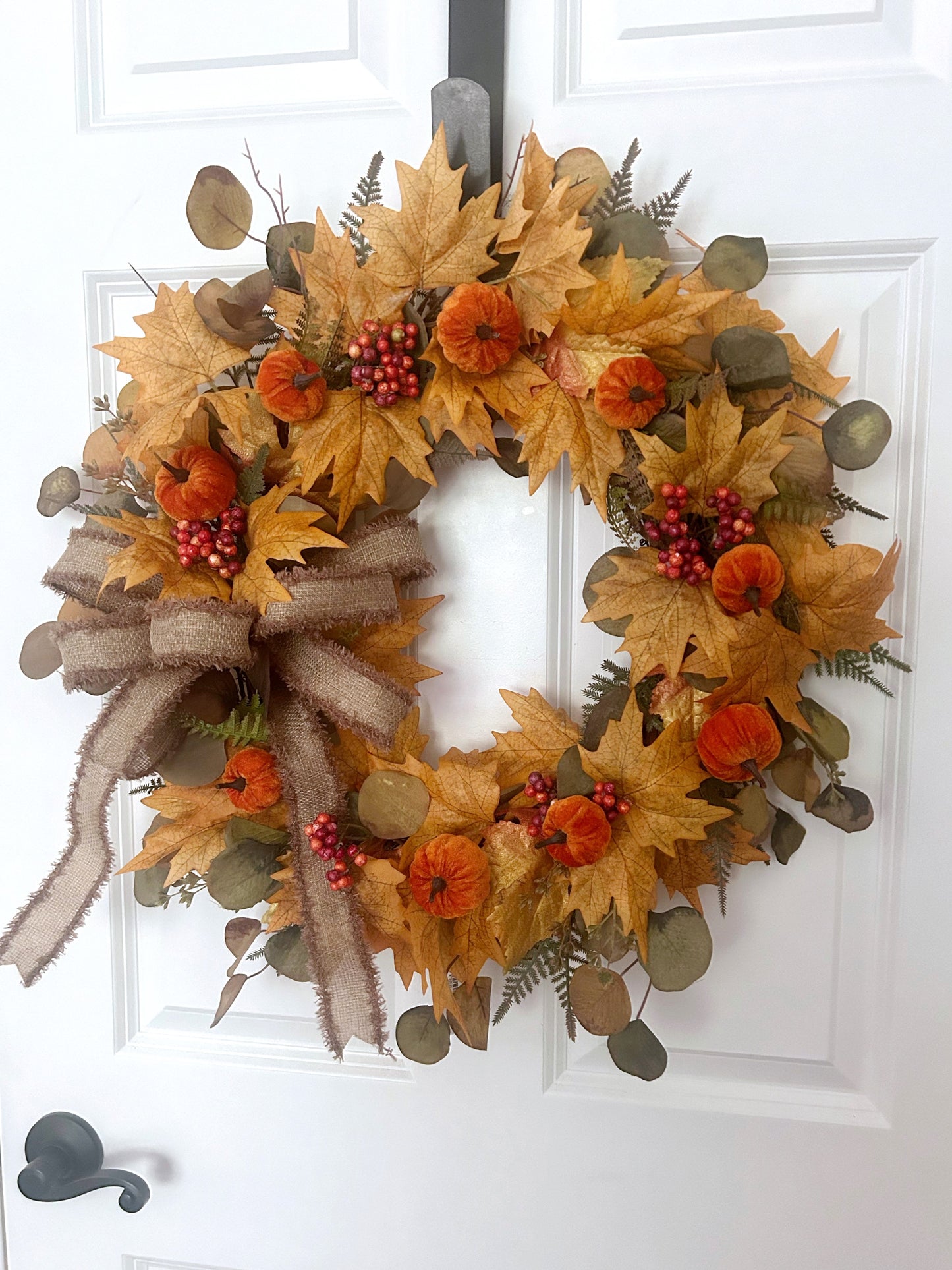Orange Velvet Pumpkin Wreath for Front Door