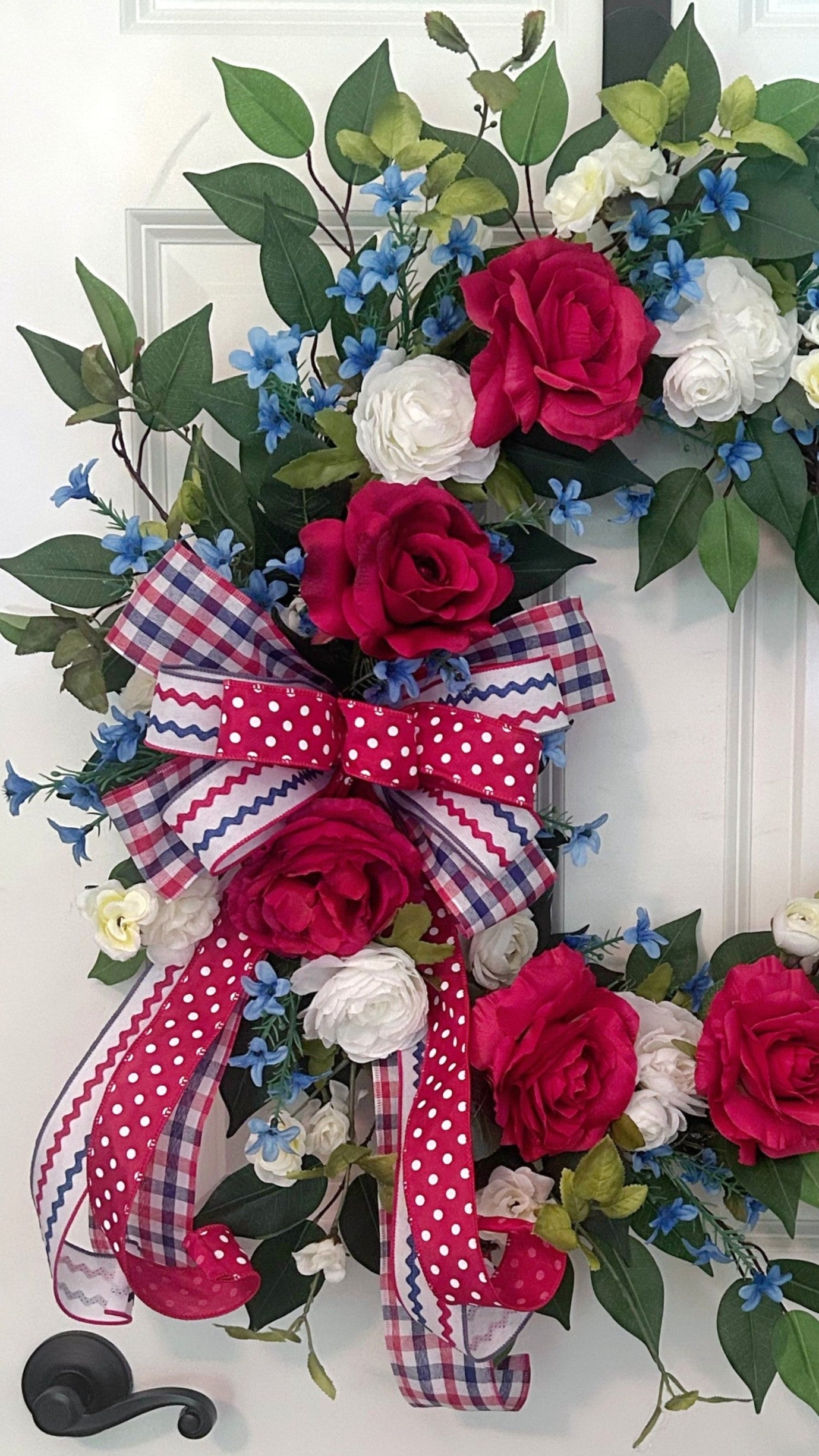 XL Patriotic Wreath for Front Door, Red White Blue Summer Wreath